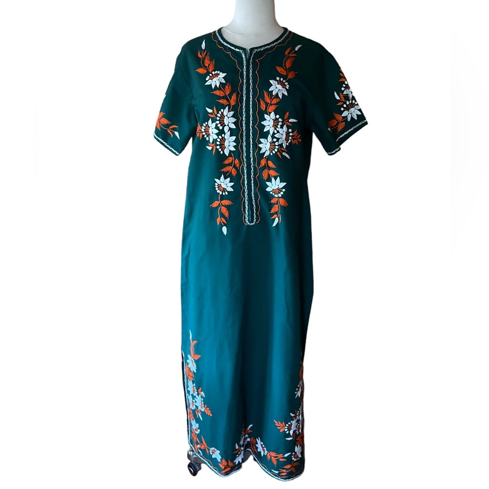 Vintage Floral, Front Half Metal Zip,‎ Kaftan